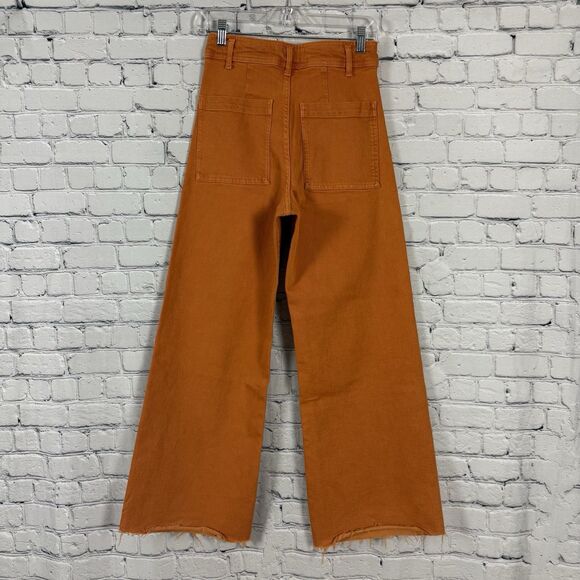 Zara The Marine Straight Wide Leg Jeans Raw Hem High Rise Womens Size 4 Coral - Picture 8 of 16